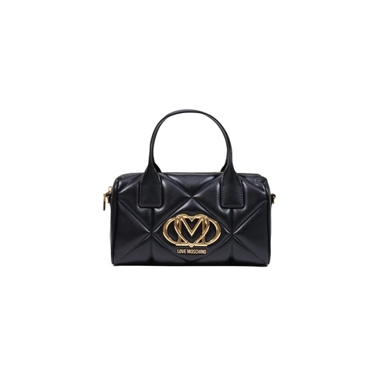 Borsa Love Moschino donna nera a mano modello JC4034PP1. Bauletto medio nero trapuntato in ecopelle con doppi manici corti, logo metallico dorato con cuore e zip, stile elegante, chic e da giorno o sera.