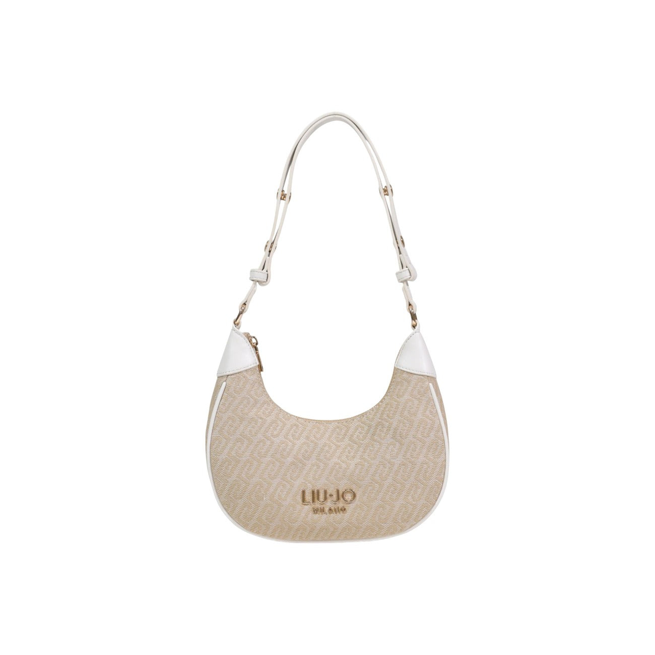 Borsa Hobo Liu Jo S; 100% Poliestere. Silhouette a mezzaluna, logo in rilievo, tracolla regolabile. Borsa donna piccola, leggera e di tendenza. Frontale 