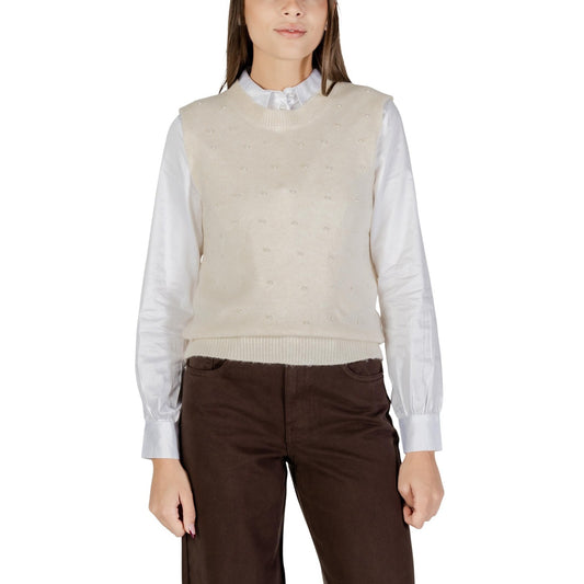 Only Gilet Donna Beige Smanicato Scollo Tondo - Gilet Poliestere Lana Elastan