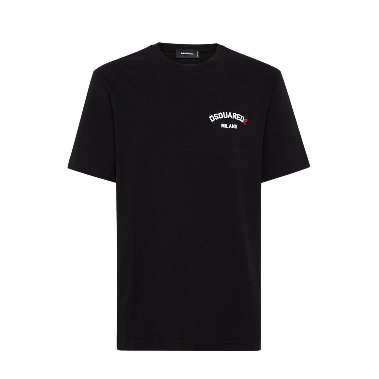 t-shirt girocollo nera è realizzata in jersey di cotone e si caratterizza per la stampa gommata Dsquared2 Milano sul petto.