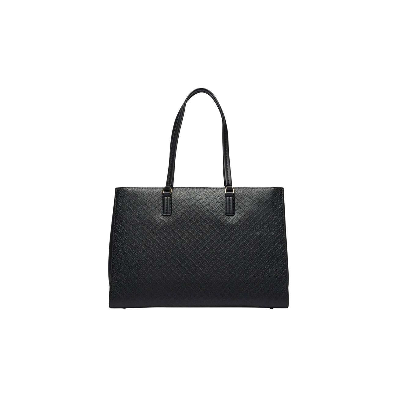 Tote Tommy Hilfiger; Monogramma TH in rilievo. Chiusura magnetica, due scomparti, tasche interne con zip. Borsa da ufficio capiente, elegante e rifinita nei minimi dettagli. Vista posteriore 