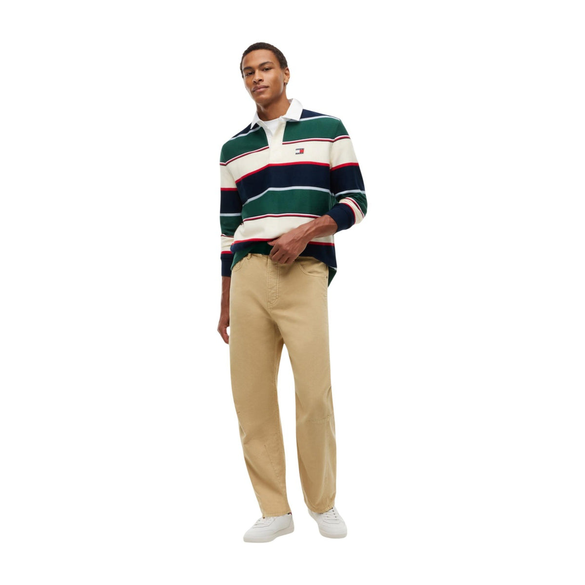 Polo uomo manica lunga Tommy Jeans verde – Polo a righe in cotone rigenerato DM0DM23627.