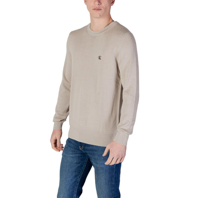Calvin Klein Jeans Maglia Uomo Beige Maniche Lunghe Scollo Tondo - Maglia Cotone Organico