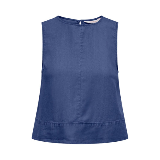 Only Onldorsi Charis Top; 100% Lyocell, senza maniche, scollo tondo, chiusura a bottone. L'essenziale raffinato e fresco per l'estate. Colore blu 