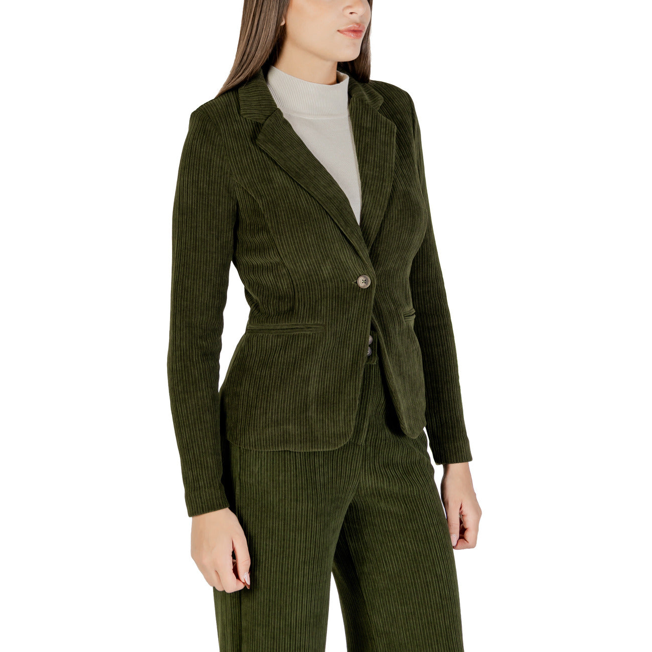 Ichi Giacca Donna Verde con Bottone Maniche Lunghe - Giacca Poliestere Elastan