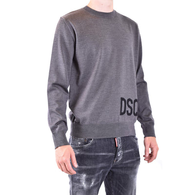 Dsquared2 Maglia Uomo Grigio Stampa Scollo Tondo Manica Lunga Lana 100% Autunno Inverno V_29413