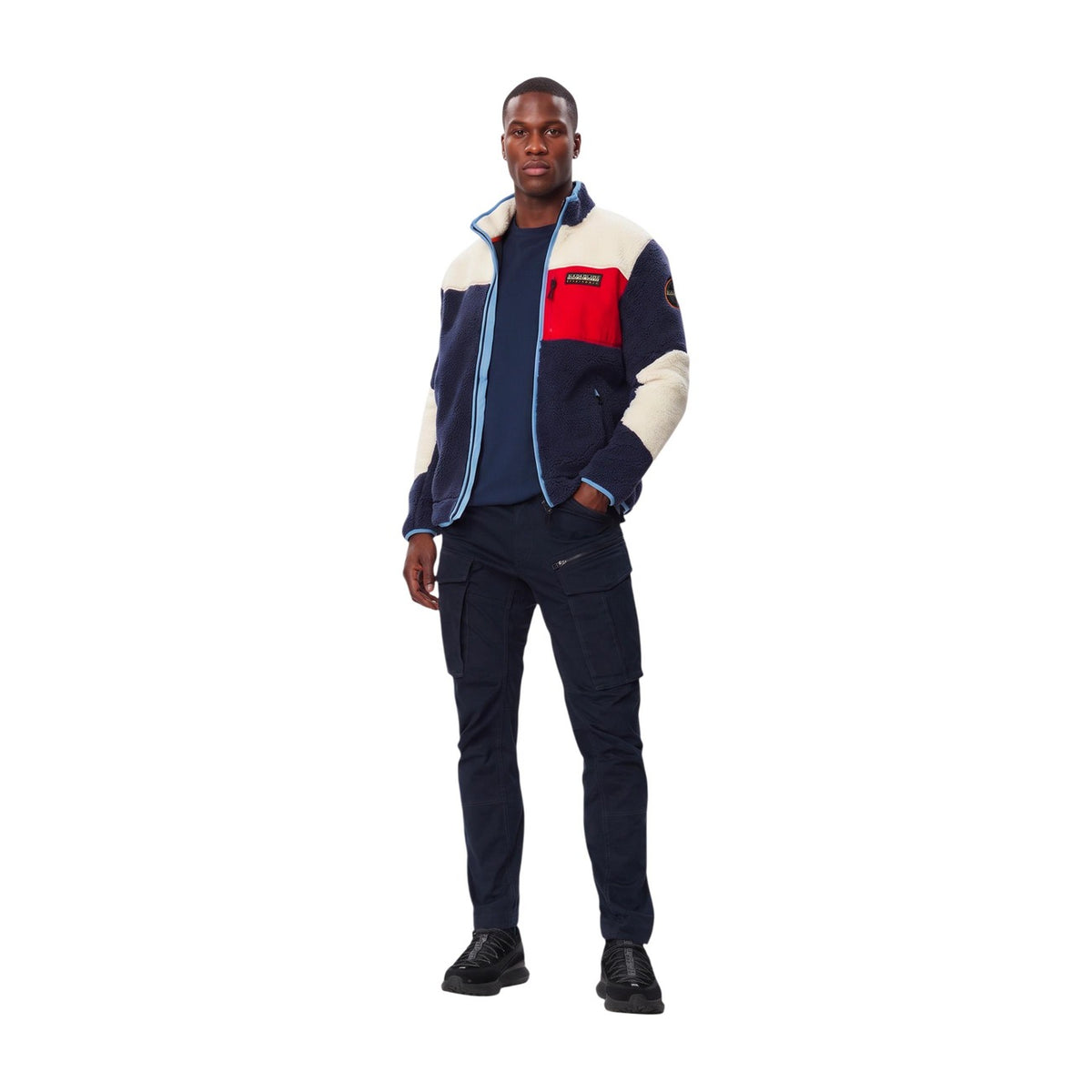 Giacca pile uomo Napapijri Yupik FZ 5 – Pile colorblock blu beige nero con zip YUPIK FZ 5.