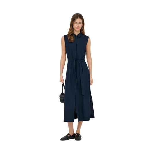 Vestito Chemisier ONLGOA; misto lino/viscosa, senza maniche, cintura inclusa. L'abito midi versatile per uno stile naturale e impeccabile. Colore blu scuro 