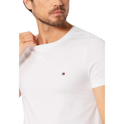 Tommy Hilfiger Jeans T-Shirt Uomo Bianca Manica Corta - Maglietta Girocollo Cotone Elasticizzato