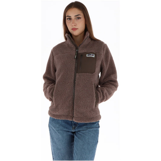 Giacca pile teddy donna Superdry – Felpa Heritage marrone con zip e collo alto W2012736A.