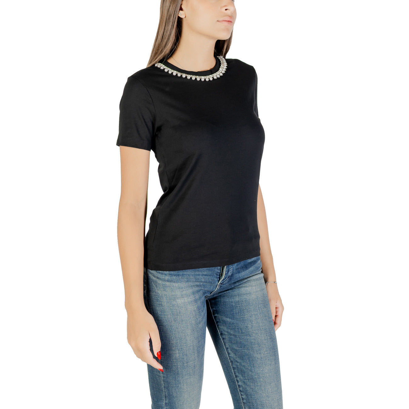 Only T-Shirt Donna Nera Manica Corta Scollo Tondo 100% Cotone Primavera/Estate 15356167