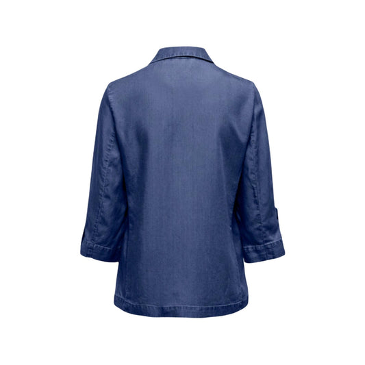 Blazer Only Onlcaro Charis; 100% Lyocell. Maniche 3/4 con risvolto, modello sfoderato, scollo a rever. Giacca estiva leggera, traspirante e dalla mano setosa. Vista posteriore 
