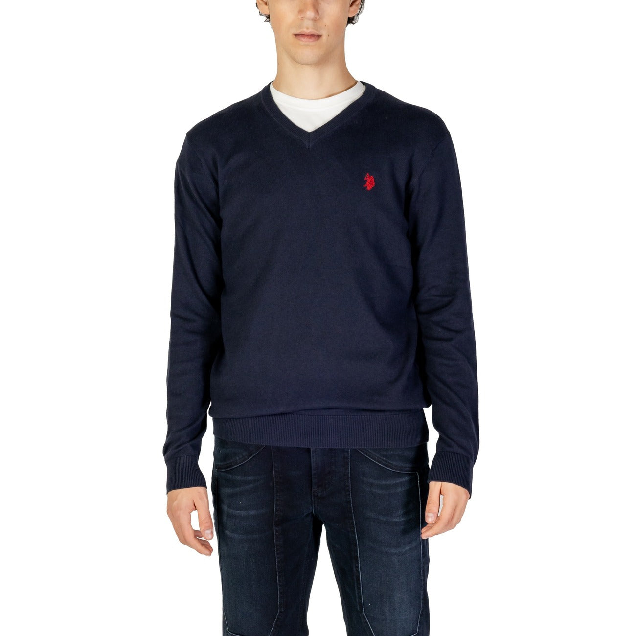 U.S. Polo Assn. Maglia Uomo Blu Scollo V Manica Lunga Cashmere Cotone Autunno Inverno US40 173007