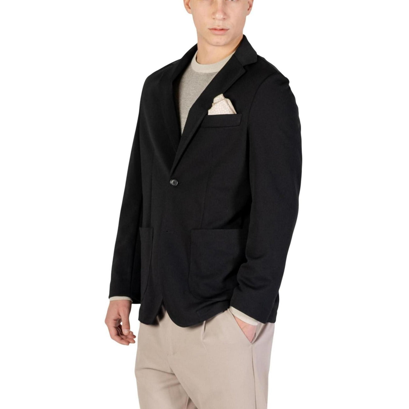 Yos Giacca Uomo Nero Bottoni Manica Lunga Scollo V Bavero Tasche Poliestere Elastan Autunno Inverno GMI - T/103