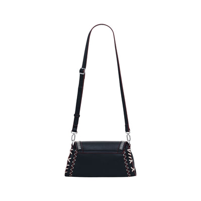 Desigual Borsa Donna Nera a Mano e Tracolla - Borsa con Bottone e Tasca Interna 28x12x10.5cm