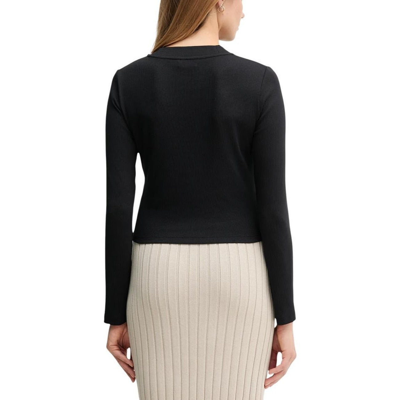 Calvin Klein Jeans Maglia Donna Nera in 95% Cotone 5% Elastan con Stampa a Manica Lunga con Scollo Tondo LV047A803G