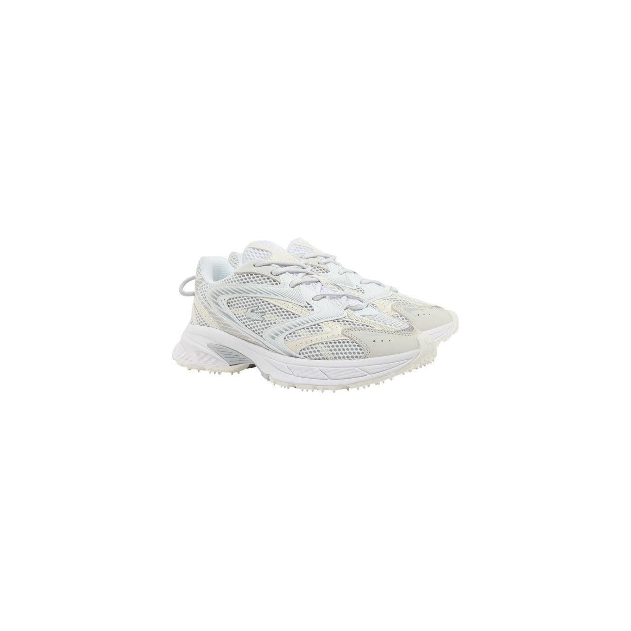 Lacoste L003 Neo Shot; sneakers running-style, materiali eco-friendly (poliestere riciclato), suola chunky sagomata. L'icona fashion-sportiva leggera e traspirante. Colore bianco Vista laterale 