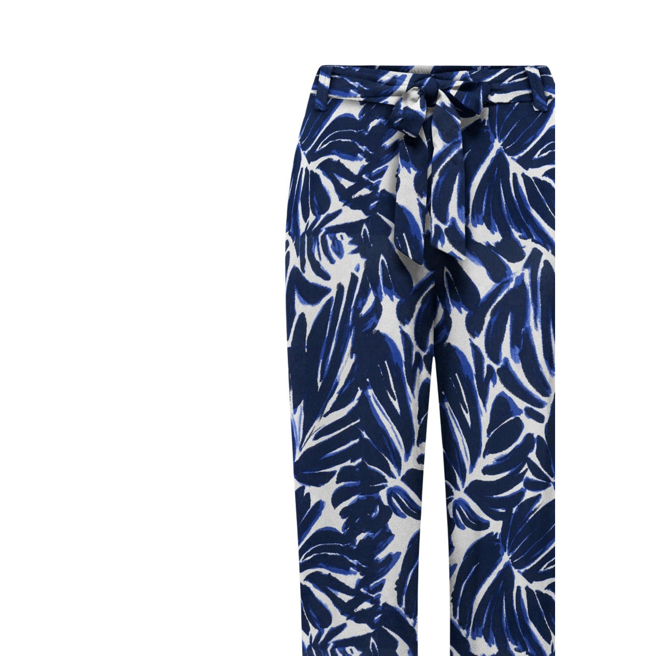 Pantaloni Palazzo Only; Stampa a Foglie. 100% Viscosa, gamba ampia, cintura coordinata inclusa. Tessuto fresco e traspirante. Look casual-raffinato per la Primavera/Estate. Dettaglio stampa 