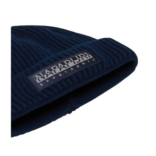 Berretto blu uomo Napapijri Vispa NP0A4HXM1761. Cappello da cuffia in maglia a coste blu con risvolto e patch logo in gomma Napapijri Made in Italy.