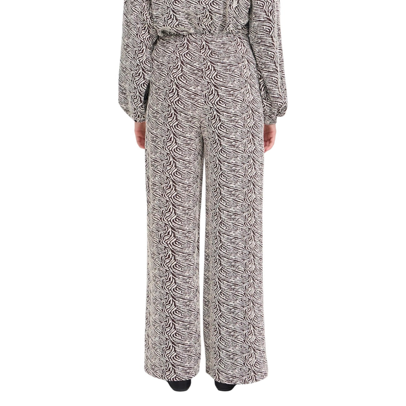Ichi Pantaloni Donna Marroni con Stampa - Pantalone Autunno Inverno Cotone Elasticizzato