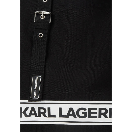 Beach Bag Karl Lagerfeld; 100% Cotone (60% Riciclato). Silhouette strutturata 60cm, manici con fibbie, logo a righe. Borsa mare maxi, spaziosa e di lusso, perfetta per la PE26. Dettaglio logo