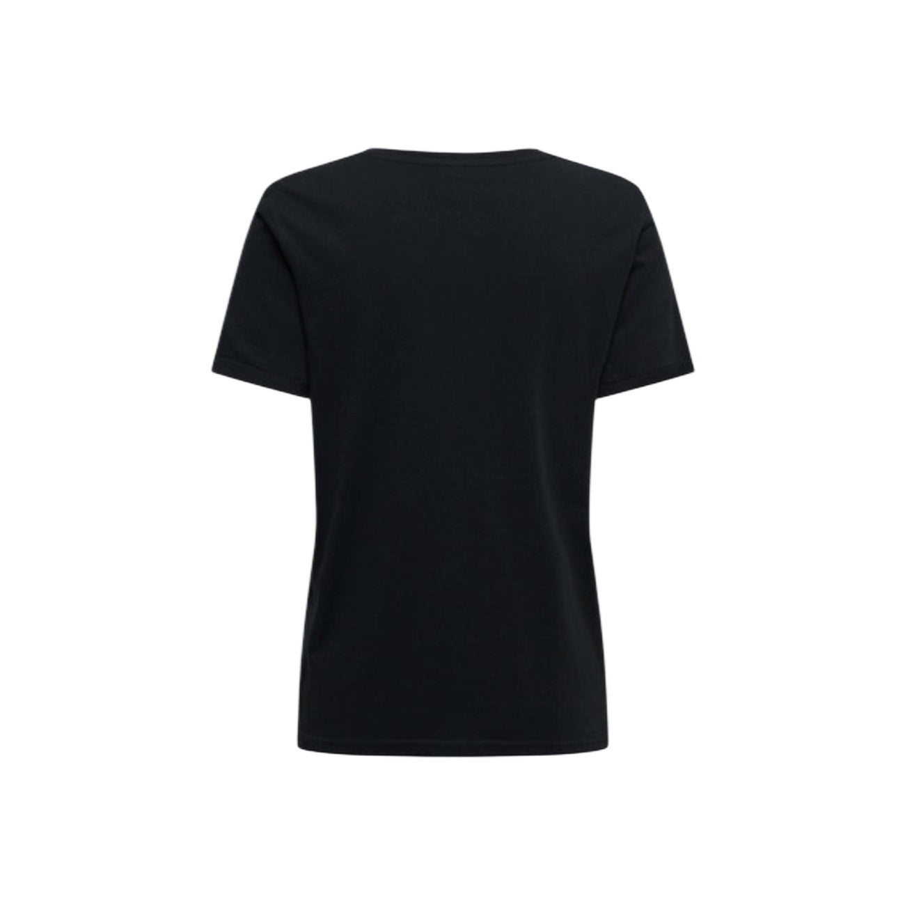 T-shirt nera Only Onlvica con cuore in velluto e dettaglio scritta, maniche corte e taglio regolare in puro cotone. Vista posteriore 