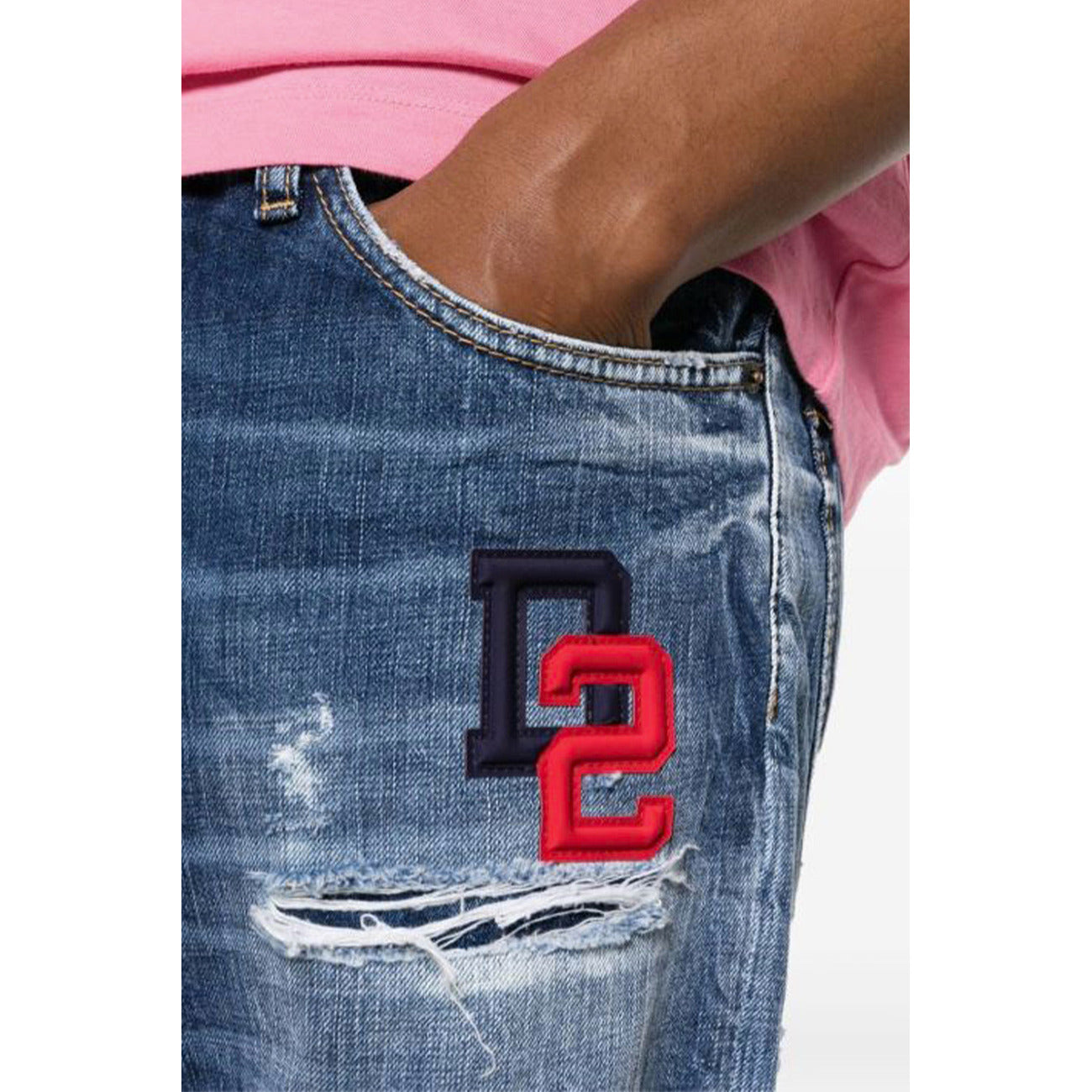 Dsquared2 Jeans Uomo Blu Effetto Consumato in Cotone 35% Poliestere 65% con Zip e Bottone Tasche Anteriori e Posteriori V_30771