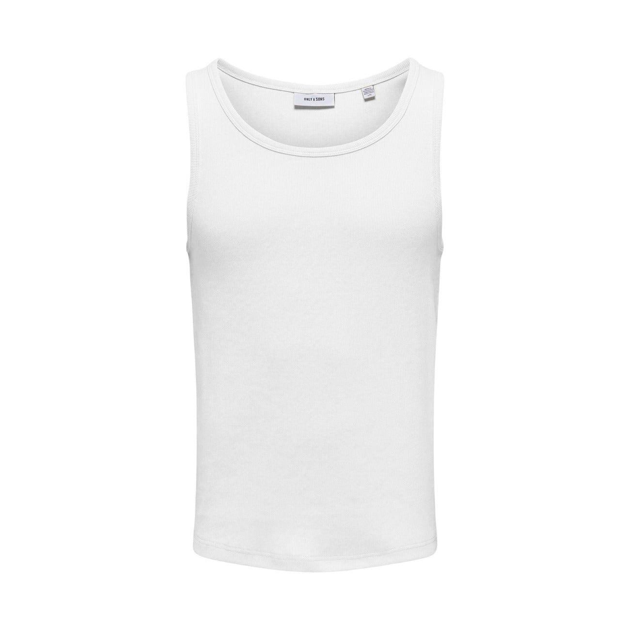 Only & Sons Onstanner Tank Top; cotone elasticizzato, cuciture rinforzate, traspirante. La canotta basica e resistente essenziale per il guardaroba maschile. Colore bianco. Vista frontale 
