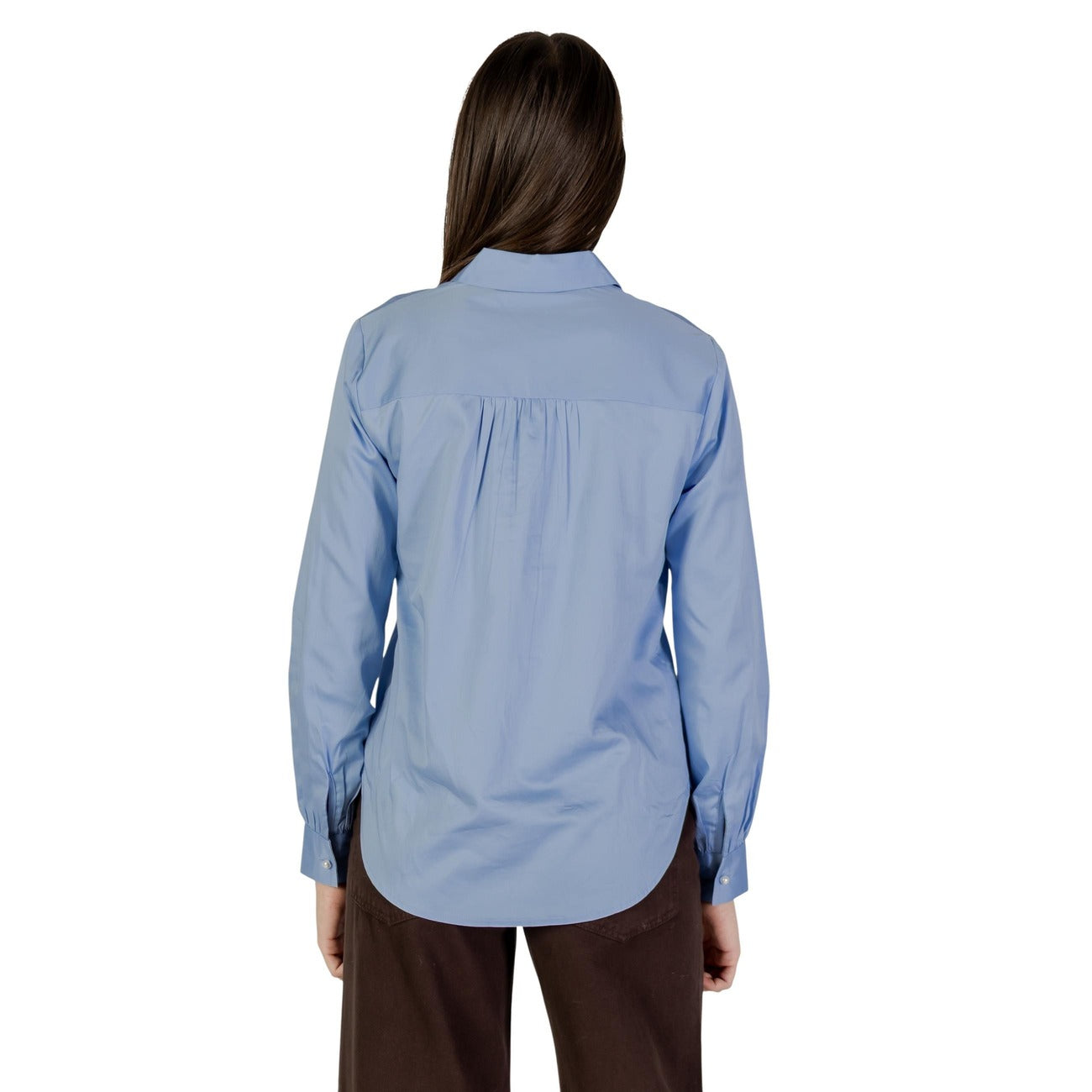 Jacqueline De Yong Camicia Donna Blu con Bottoni Maniche Lunghe Scollo Tondo Colletto Classico - Camicia Cotone