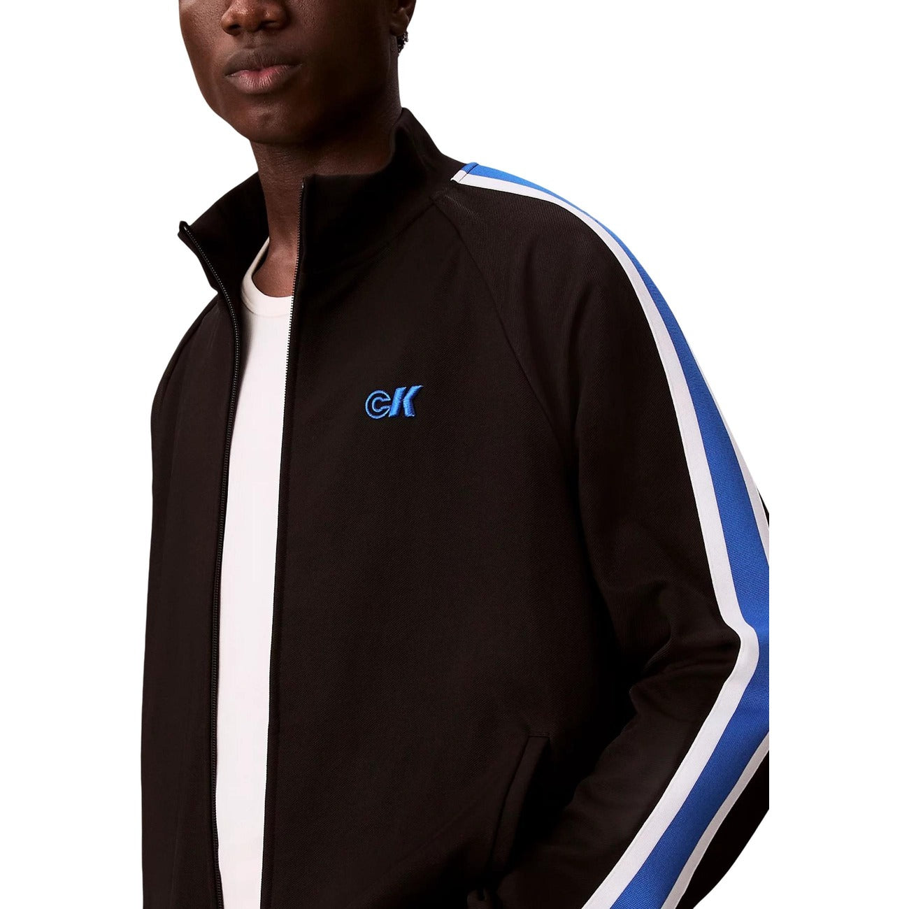 Calvin Klein Jeans Felpa Zip Uomo Nero Manica Lunga Scollo Alto Poliestere Elastan Autunno Inverno LV04RC231G