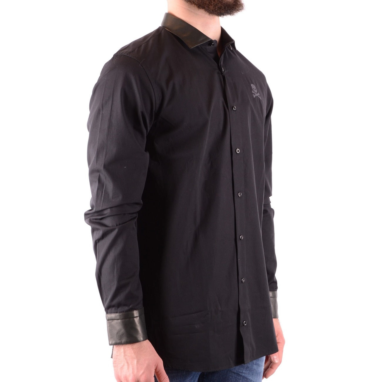 Philipp Plein Camicia Uomo Nero Manica Lunga Bottoni Scollo Tondo Colletto Classico 100% Cotone Primavera/Estate B_36660