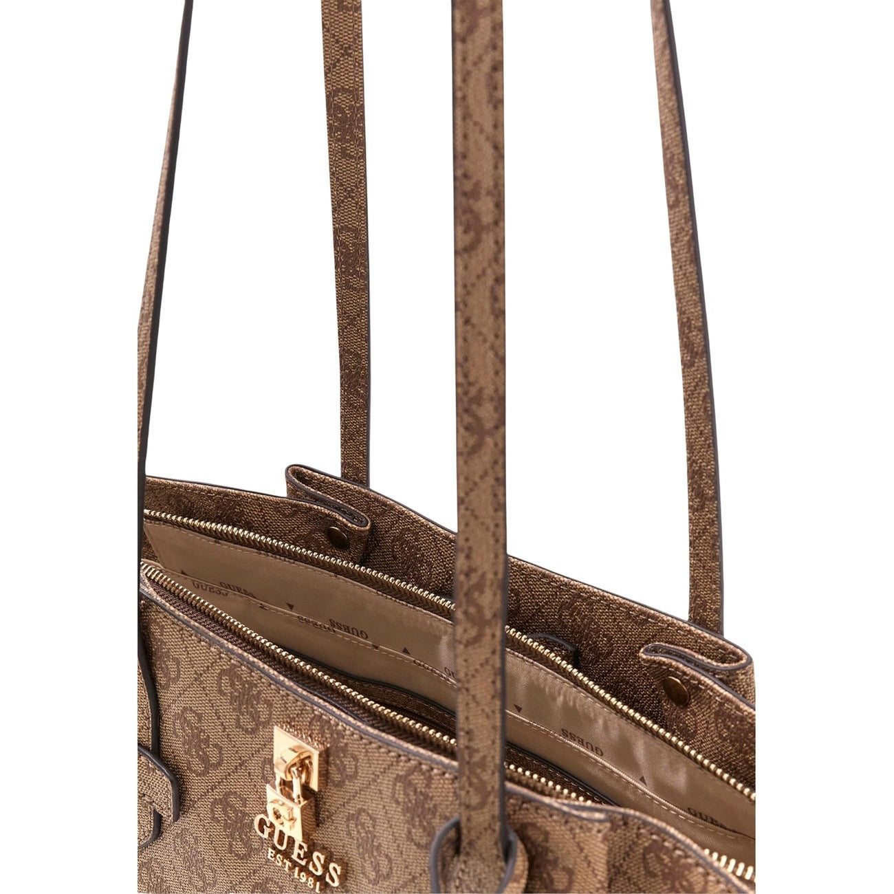 Borsa Guess donna beige - dettaglio frontale tracolla e cerniere
