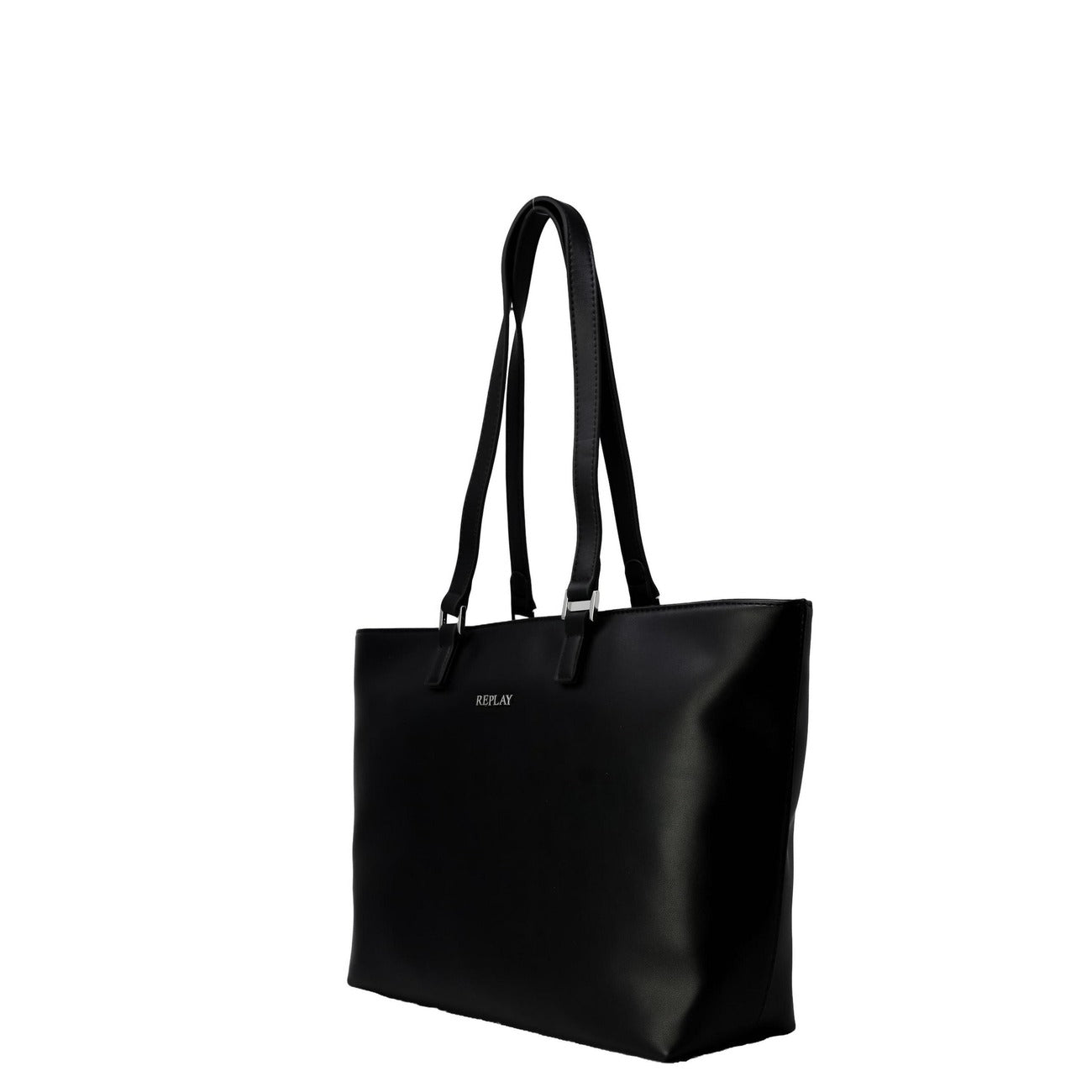 Borsa Replay donna nera a spalla con manici lunghi 100% poliuretano - vista laterale
