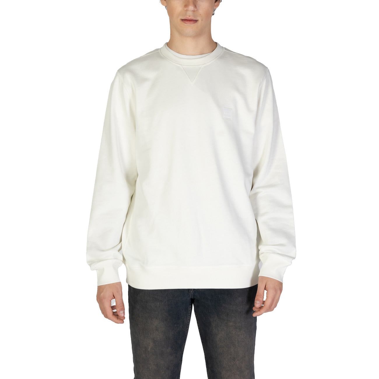 Boss Felpa Uomo Bianca con Maniche Lunghe Scollo Tondo in Cotone 100% Autunno/Inverno 50509323