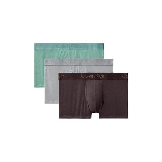 Pack 3 Boxer Calvin Klein ICON; Multicolore. 95% Cotone, 5% Elastan. Vita media con fascia Infinity Bond senza cuciture. Tessuto traspirante, sostegno naturale, collezione SS26. Marrone grigio e verde 