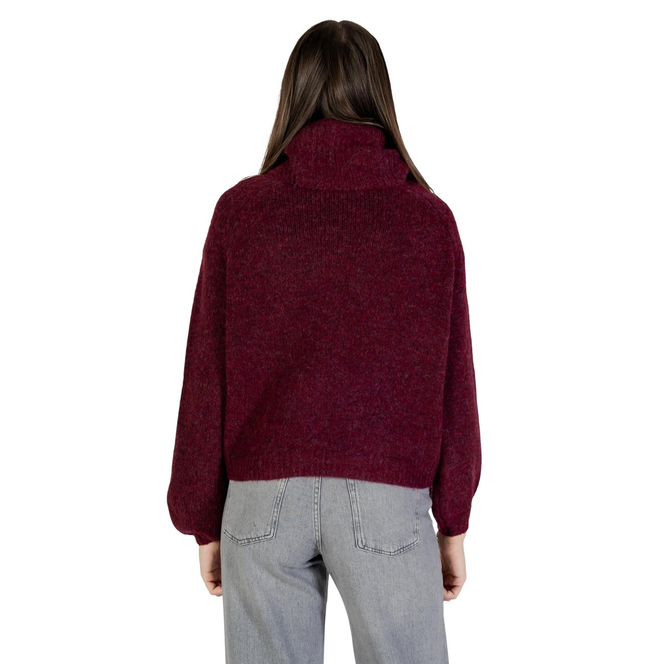 Only Maglione Donna Bordeaux Maniche Lunghe Scollo Alto - Maglione Poliestere Acrilico Lana