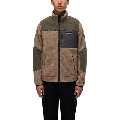 Napapijri Felpa con Zip Uomo Beige Maniche Lunghe Scollo Alto Tasche Anteriori - Felpa Poliestere