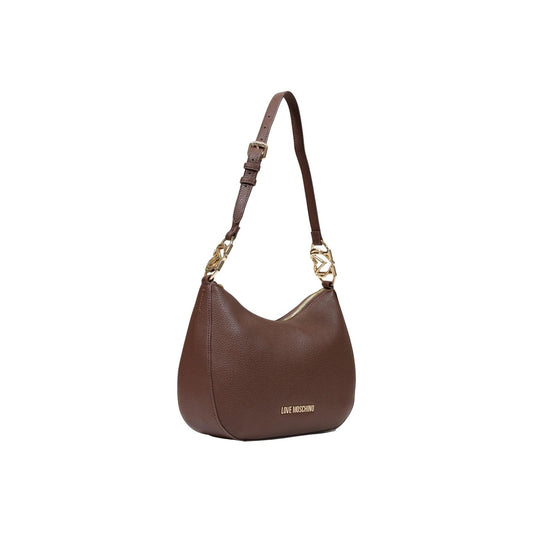 Borsa Love Moschino donna marrone a spalla modello JC4012PP1. Borsetta media effetto pelle marrone cuoio con tracolla regolabile, dettagli oro e zip stile casual chic, elegante e da giorno.