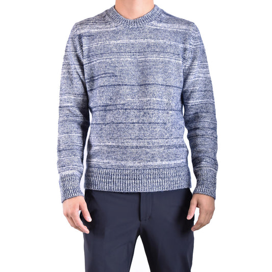Maglione Dondup uomo in lana lavorata con effetto melange grigio/blu. Vista frontale Indossata da modello 