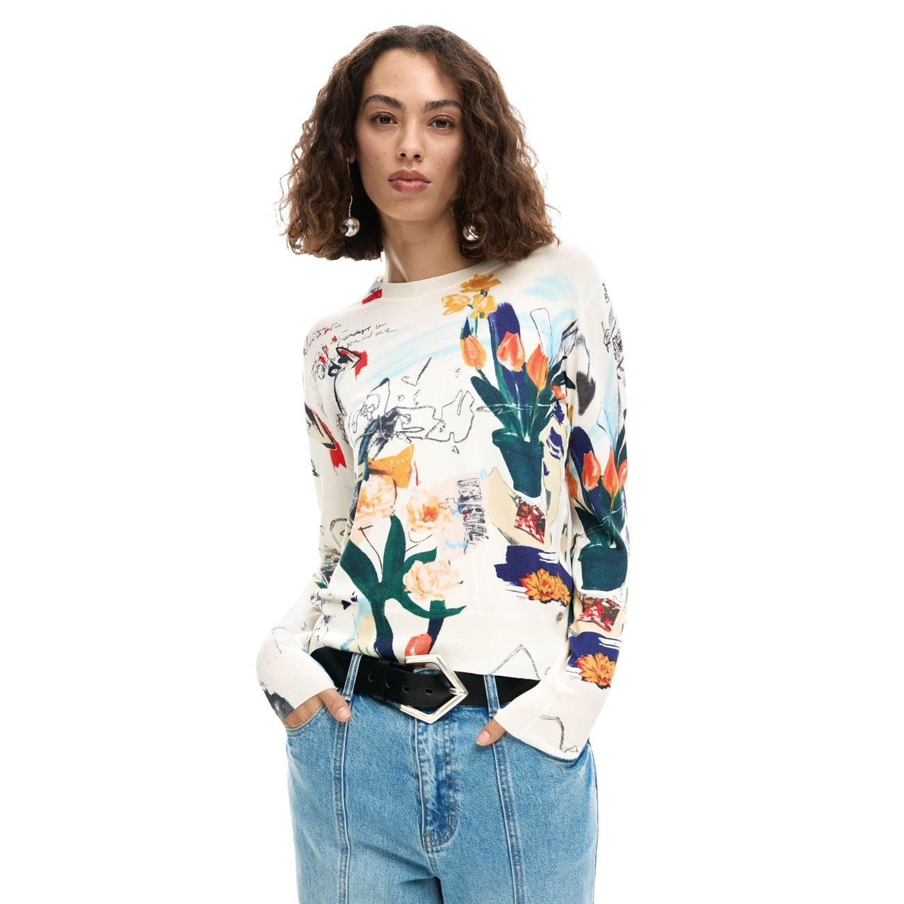 Desigual Maglione SOTTILE CON PIANTE manica lunga Donna 26SWJF35