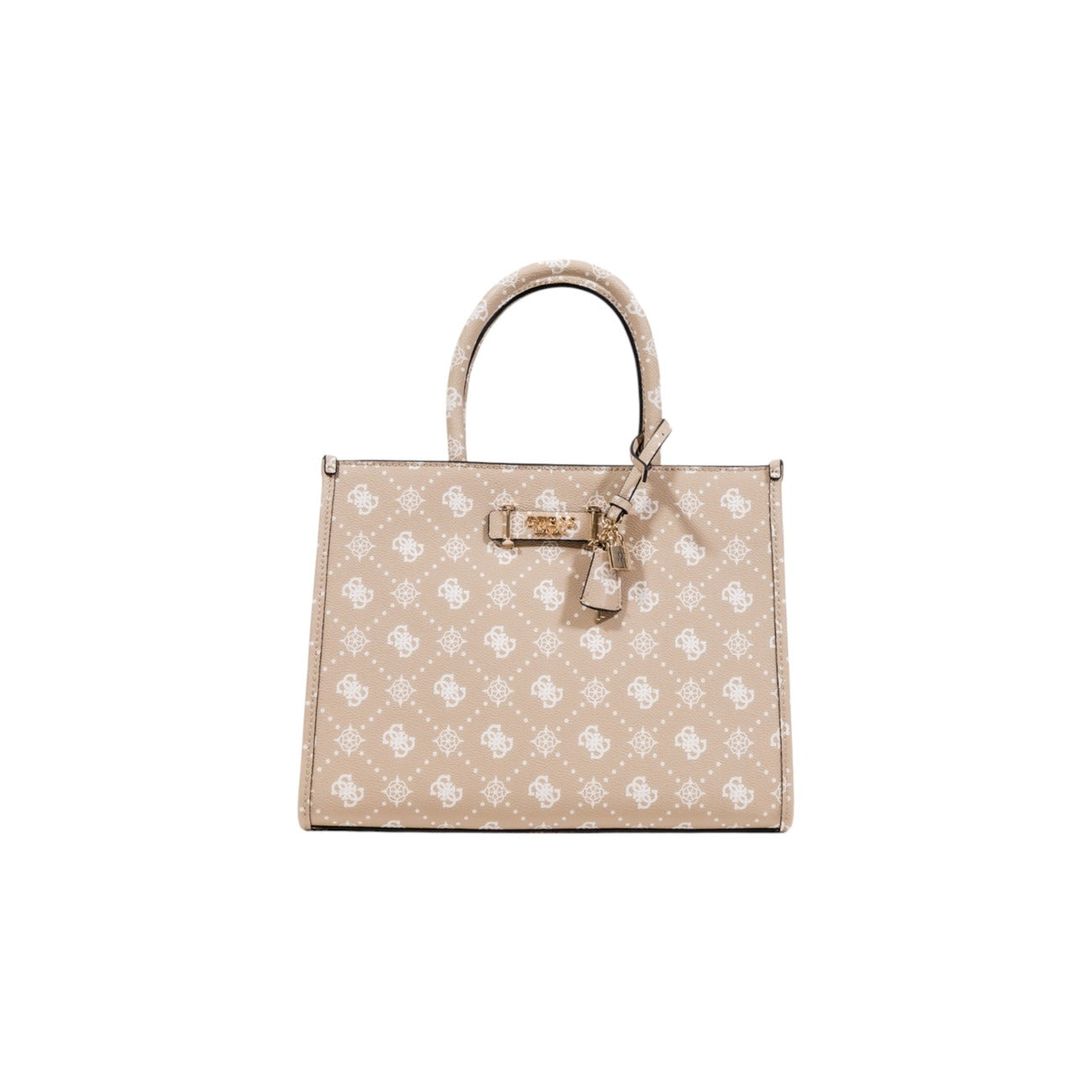 Guess Borsa Donna Marrone con Stampa a Mano Tasca Interna - Borsa Poliuretano 33x25x15cm