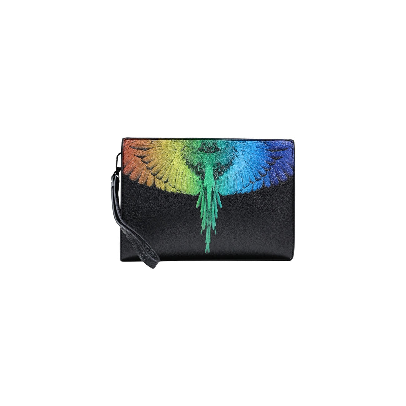 Pochette Uomo County of Milan Wings; ecopelle, stampa grafica multicolore, tracolla laterale. L'accessorio streetwear di carattere. Vista frontale 