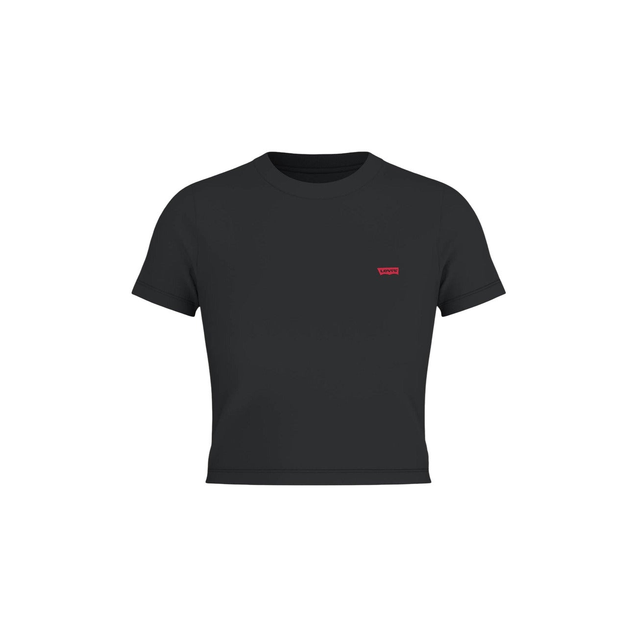 Levi's® Essential Sporty Tee; taglio corto e slim, tessuto elastico e traspirante, dettaglio Red Tab. Stile sportivo e moderno. T-shirt manica corta nera. Vista frontale Stesa