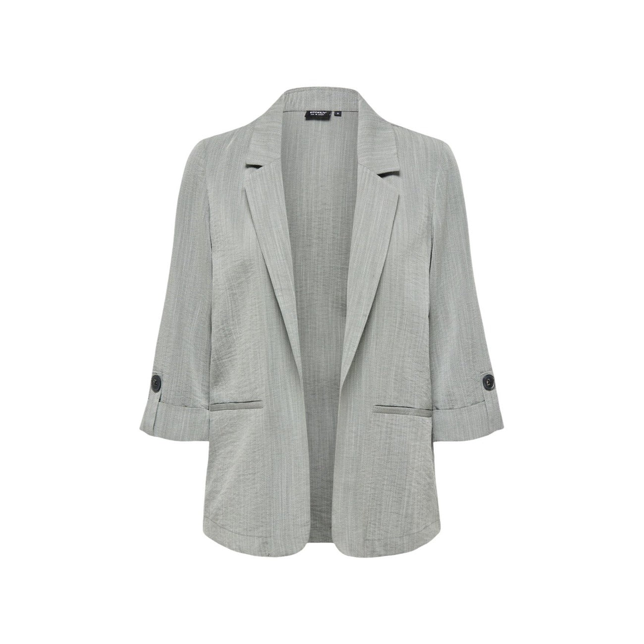Blazer Only Onlmarsa; Grigio. 53% Viscosa, 35% Poliestere, 12% Nylon. Maniche 3/4, vestibilità regular, tessuto leggero. Perfetto per outfit casual-business 4 stagioni. Frontale stesa 