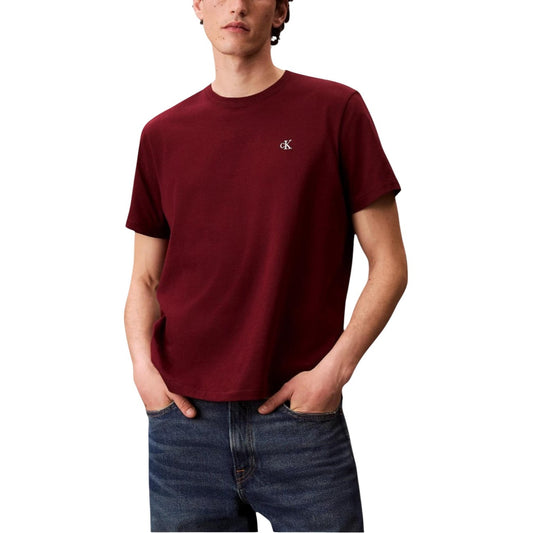Calvin Klein Jeans T-Shirt Uomo Bordeaux Manica Corta Scollo Tondo Cotone 100% LV04RC275G
