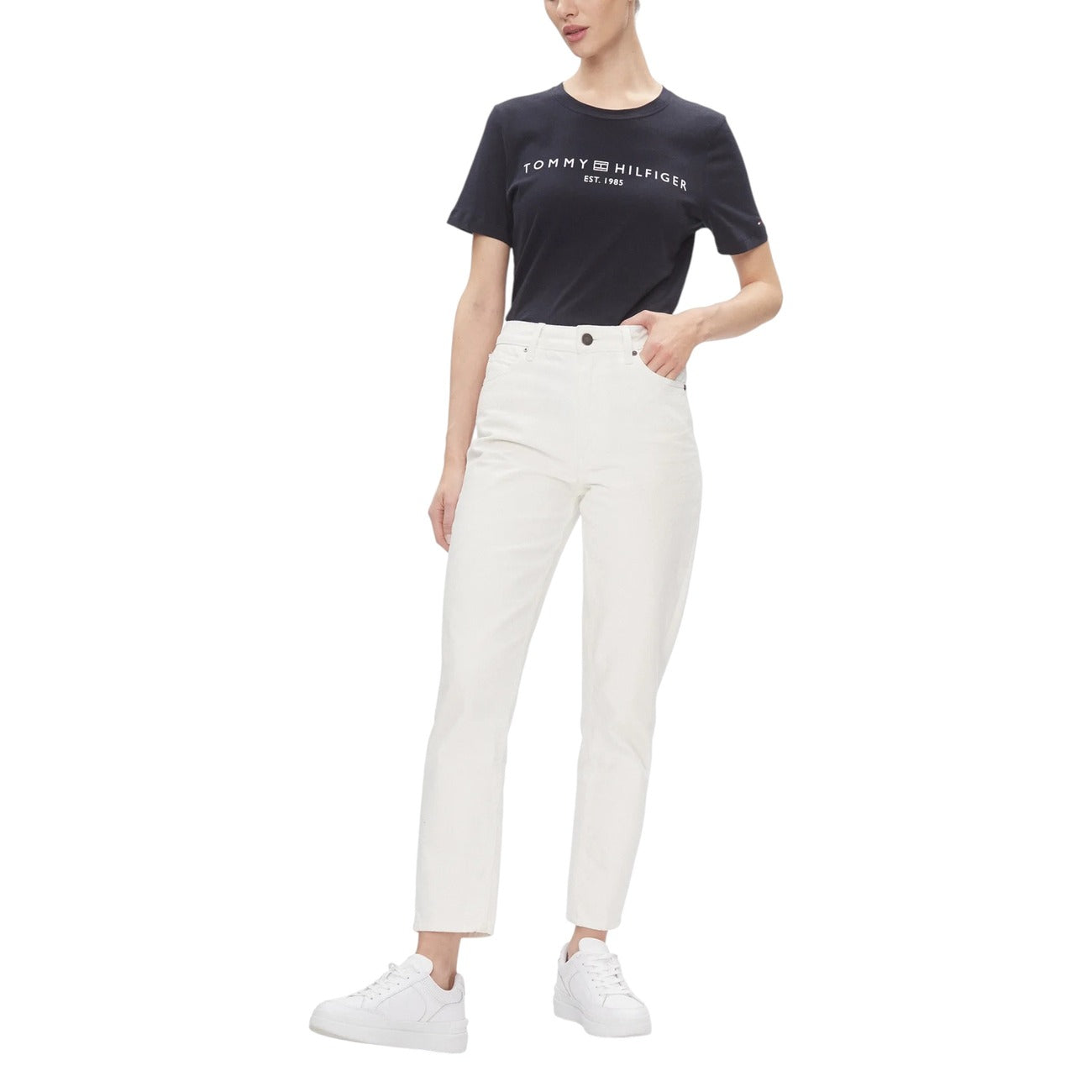 Tommy Hilfiger T-Shirt Donna Blu con Stampa Maniche Corte - T-Shirt Cotone Organico Scollo Tondo