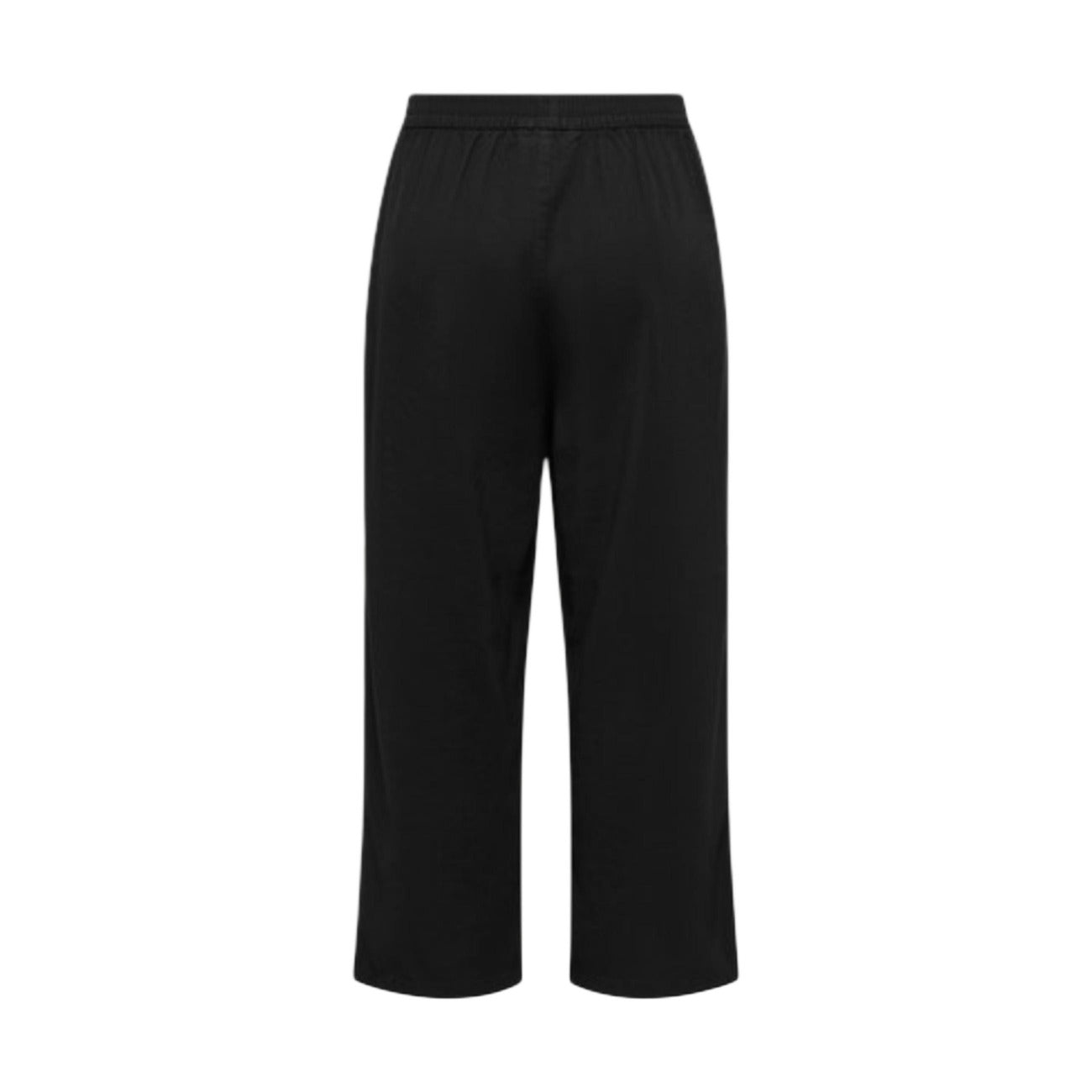 Pantaloni Culotte Only Onlaris; 93% Viscosa Sostenibile. Gamba ampia, vita elastica, tasche laterali. Pantaloni donna freschi, leggeri e facili da abbinare per la PE26. Colore nero vista posteriore 