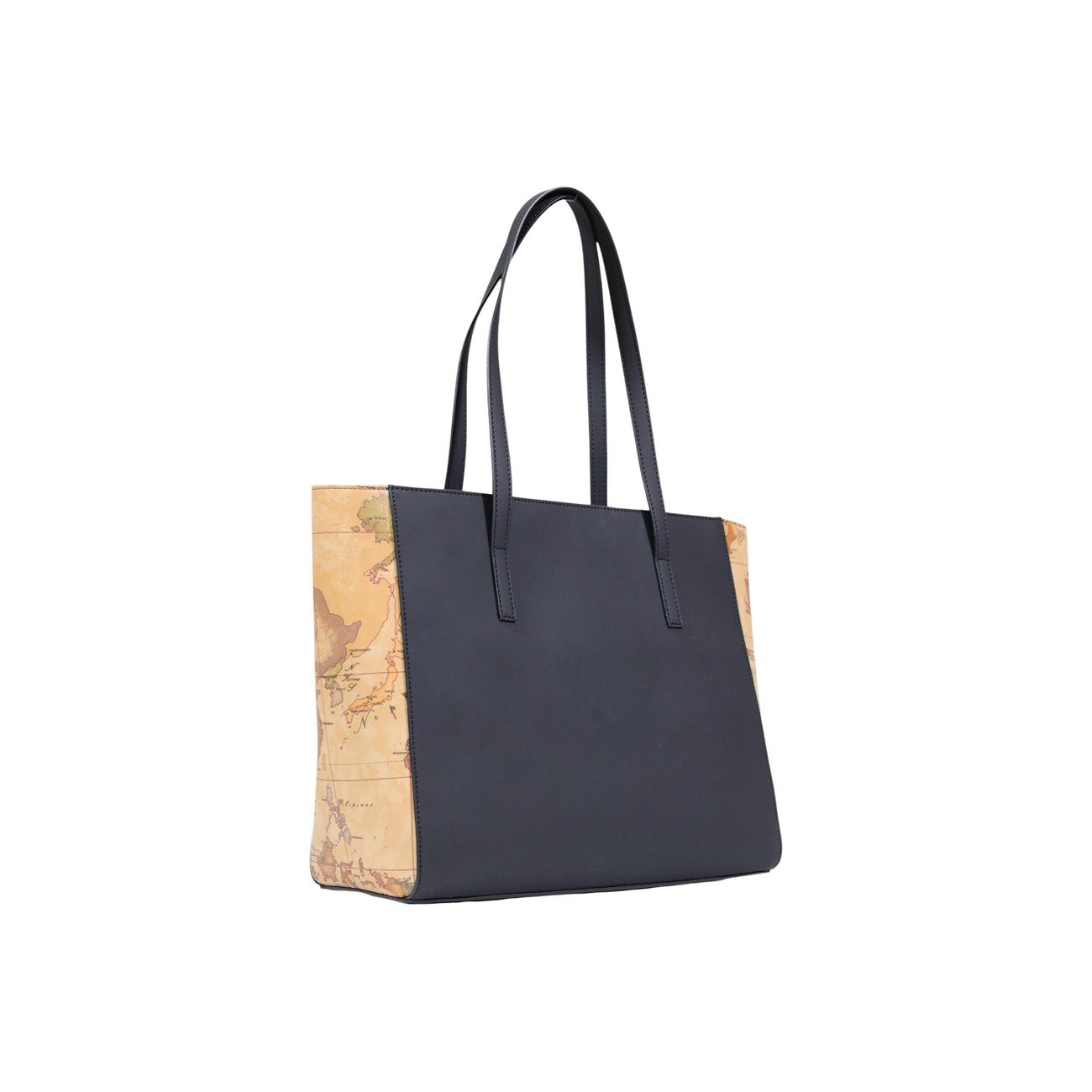 Borsa Shopper Alviero Martini Nera; Profili Geo Classic. Manici lunghi per porto a spalla, chiusura con cerniera, ampio scomparto interno. Dimensioni 29x14 cm. Stile casual-elegante adatto a tutte le stagioni. Posteriore laterale 