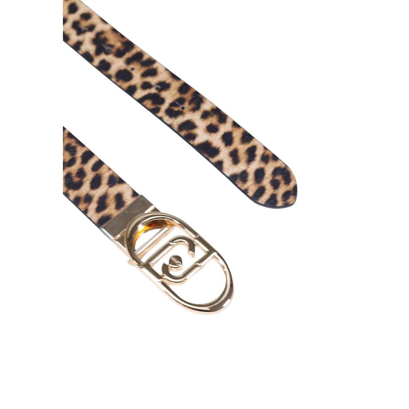 Liu Jo Cintura Reversibile 3,5 cm; modello AA6238 con motivo animalier e lato neutro, fibbia dorata logata, ideale per valorizzare il punto vita o completare il denim. Vista fibbia con logo 