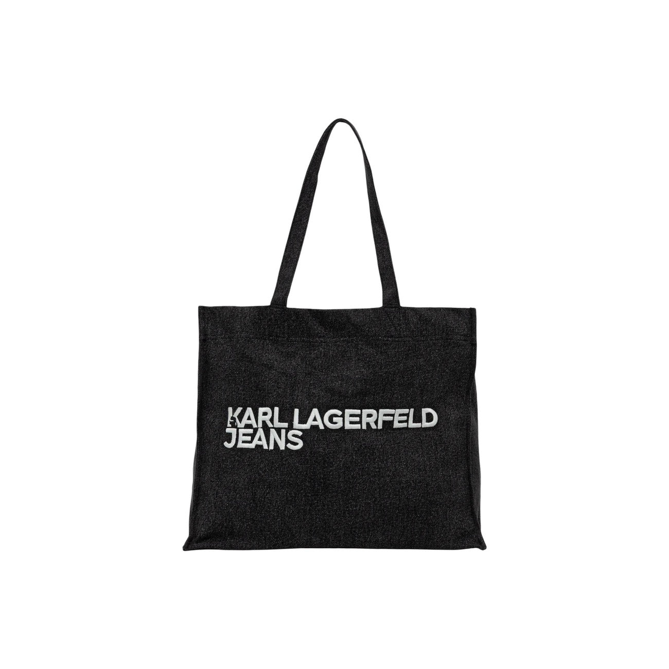 Borsa shopper donna Karl Lagerfeld Jeans modello KLJ EW LOGO SHOPPER ACID DENIM nera in cotone 100% con stampa logo 35x45x17 cm